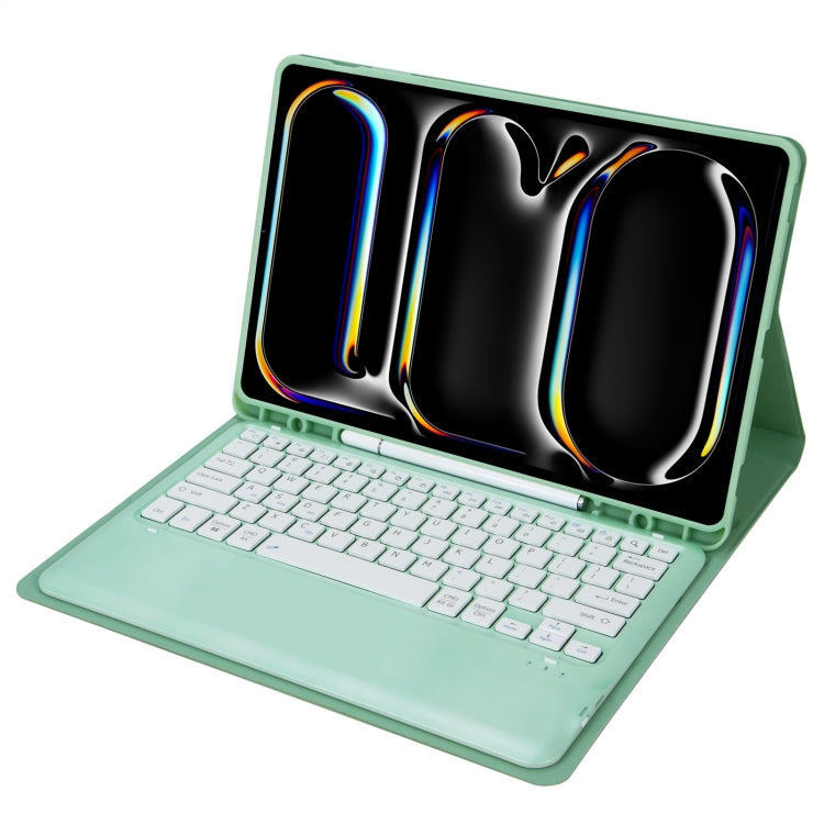 For iPad Pro 13 2024 A13B Detachable Ultra-Thin Bluetooth Keyboard Leather Tablet Case with Pen Slot(Light Green)