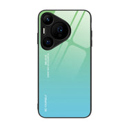 For Huawei Pura 70 Gradient Color Glass Phone Case(Green Cyan)