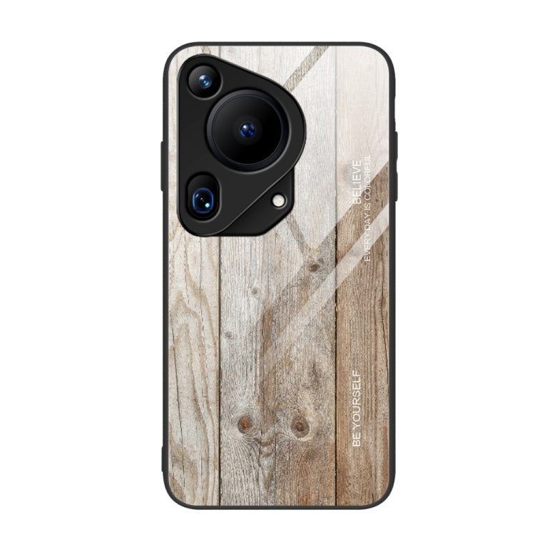 For Huawei Pura 70 Ultra Wood Grain Glass Phone Case(Grey)