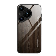 For Huawei Pura 70 Pro Wood Grain Glass Phone Case(Black)