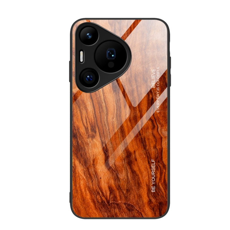 For Huawei Pura 70 Pro Wood Grain Glass Phone Case(Light Brown)