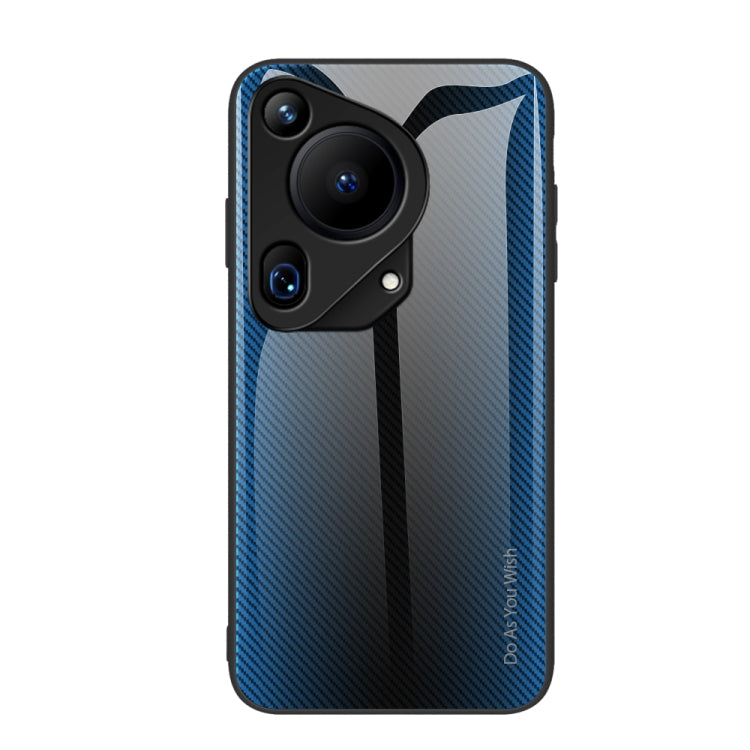 For Huawei Pura 70 Ultra Texture Gradient Glass TPU Phone Case(Blue)