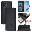 For OPPO A38 4G / A18 4G Global Cat Rat Embossed Pattern RFID Leather Phone Case with Lanyard(Black) - A38 Cases by PMC TechLife | Online Shopping South Africa | PMC TechLife | Buy Now Pay Later Mobicred