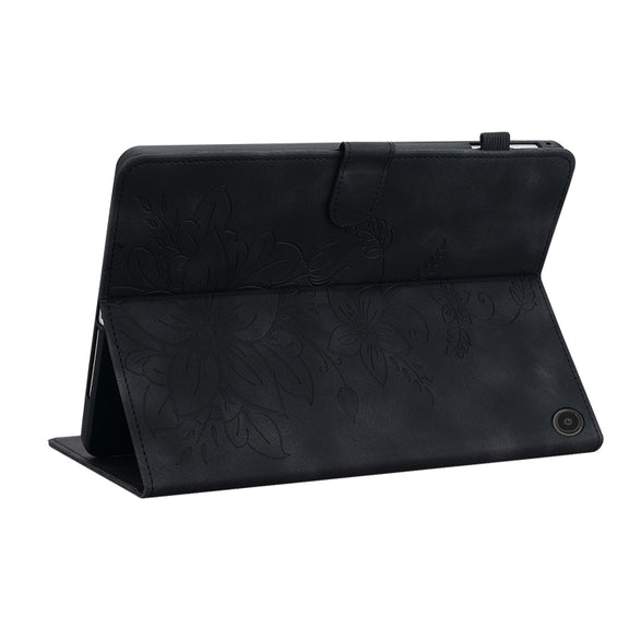 For Amazon Fire Max 11 Lily Embossed Leather Tablet Case(Black)