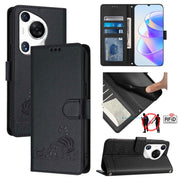 For Huawei Pura 70 Pro Cat Rat Embossed Pattern RFID Leather Phone Case with Lanyard(Black)