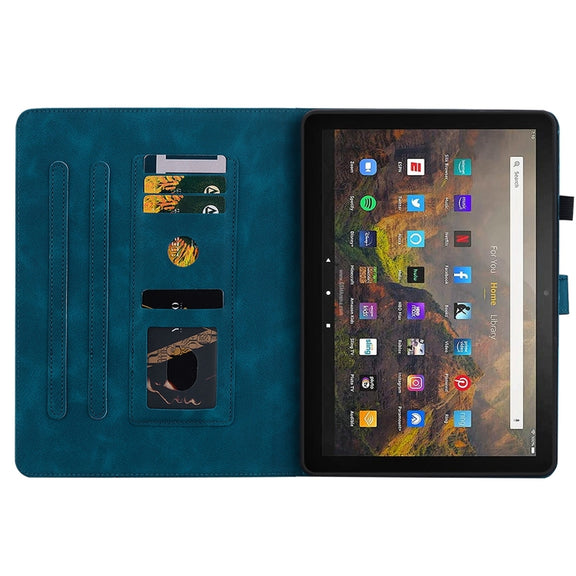 For Amazon Fire HD10 2019/2017 Lily Embossed Leather Smart Tablet Case(Dark Blue)