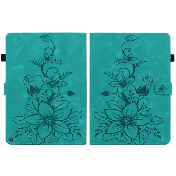 For Amazon Fire HD10 / HD10 Plus 2021 Lily Embossed Leather Smart Tablet Case(Green)