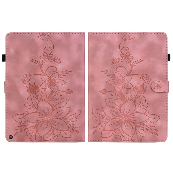 For Amazon Fire HD10 / HD10 Plus 2021 Lily Embossed Leather Smart Tablet Case(Pink)