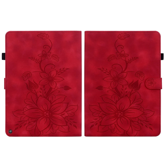 For Amazon Fire HD10 / HD10 Plus 2021 Lily Embossed Leather Smart Tablet Case(Red)