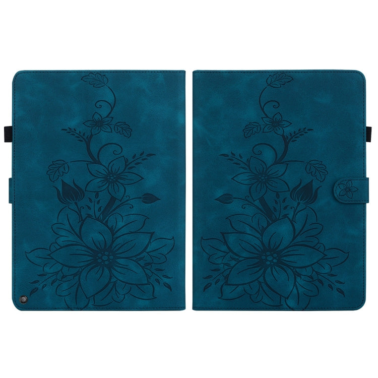 For Amazon Fire HD10 / HD10 Plus 2021 Lily Embossed Leather Smart Tablet Case(Dark Blue)
