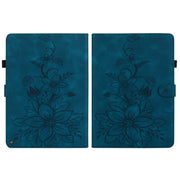 For Amazon Fire HD10 / HD10 Plus 2021 Lily Embossed Leather Smart Tablet Case(Dark Blue)