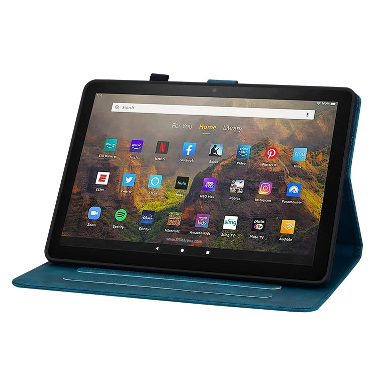 For Amazon Fire HD10 / HD10 Plus 2021 Lily Embossed Leather Smart Tablet Case(Dark Blue)