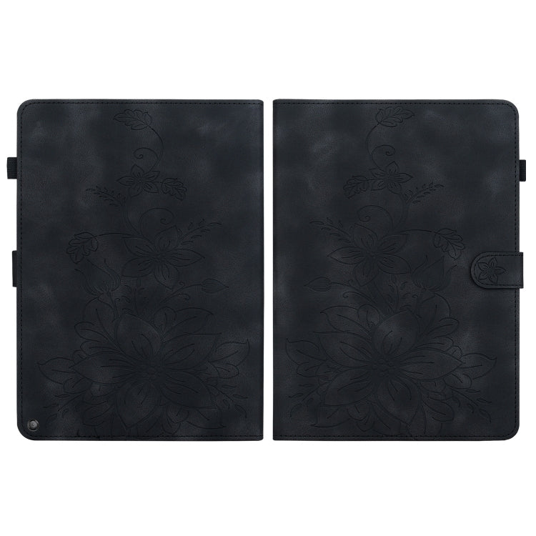 For Amazon Fire HD10 / HD10 Plus 2021 Lily Embossed Leather Smart Tablet Case(Black)