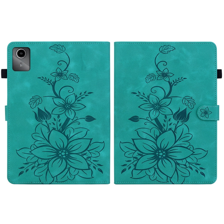 For Lenovo Tab M11/Xiaoxin Pad 11 2024 Lily Embossed Leather Tablet Case(Green)