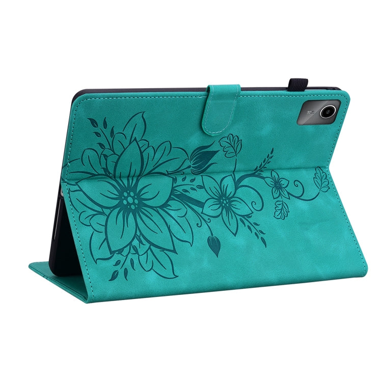 For Lenovo Tab M11/Xiaoxin Pad 11 2024 Lily Embossed Leather Tablet Case(Green)