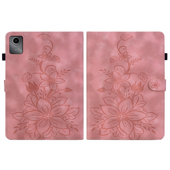 For Lenovo Tab M11/Xiaoxin Pad 11 2024 Lily Embossed Leather Tablet Case(Pink)