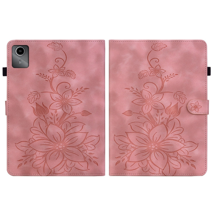 For Lenovo Tab M11/Xiaoxin Pad 11 2024 Lily Embossed Leather Tablet Case(Pink)