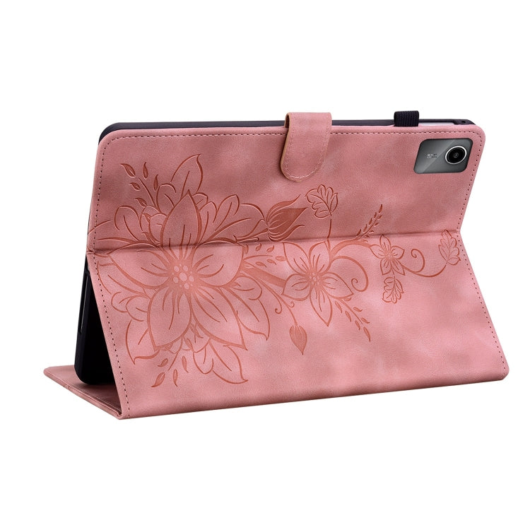 For Lenovo Tab M11/Xiaoxin Pad 11 2024 Lily Embossed Leather Tablet Case(Pink)