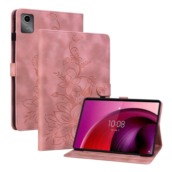 For Lenovo Tab M11/Xiaoxin Pad 11 2024 Lily Embossed Leather Tablet Case(Pink)