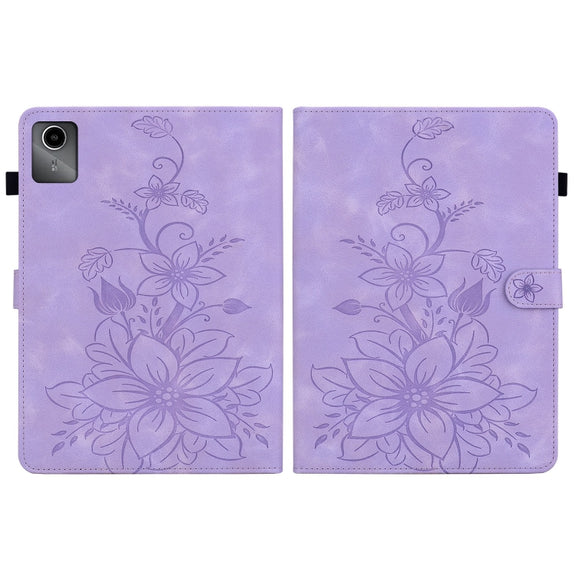 For Lenovo Tab M11/Xiaoxin Pad 11 2024 Lily Embossed Leather Tablet Case(Purple)
