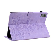 For Lenovo Tab M11/Xiaoxin Pad 11 2024 Lily Embossed Leather Tablet Case(Purple)