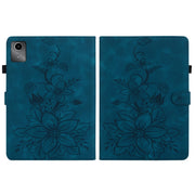 For Lenovo Tab M11/Xiaoxin Pad 11 2024 Lily Embossed Leather Tablet Case(Dark Blue)