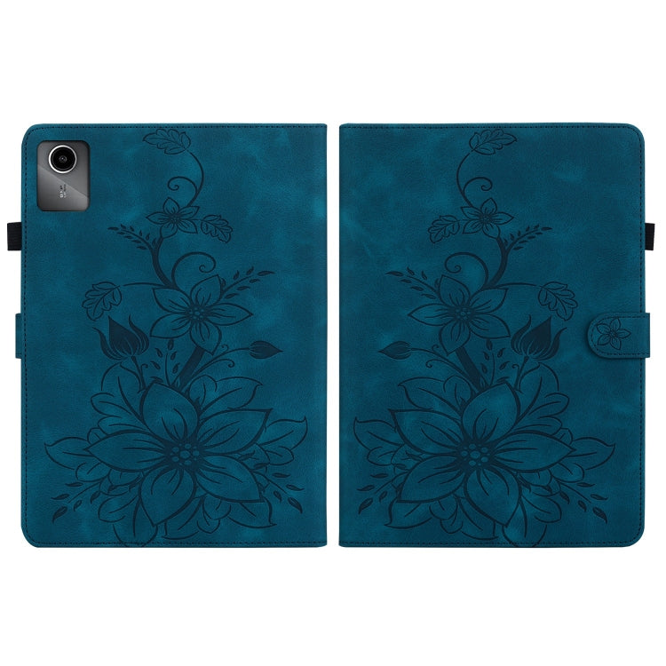 For Lenovo Tab M11/Xiaoxin Pad 11 2024 Lily Embossed Leather Tablet Case(Dark Blue)