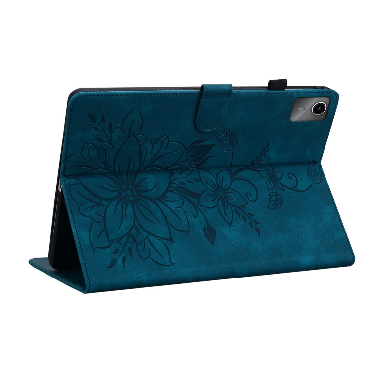 For Lenovo Tab M11/Xiaoxin Pad 11 2024 Lily Embossed Leather Tablet Case(Dark Blue)