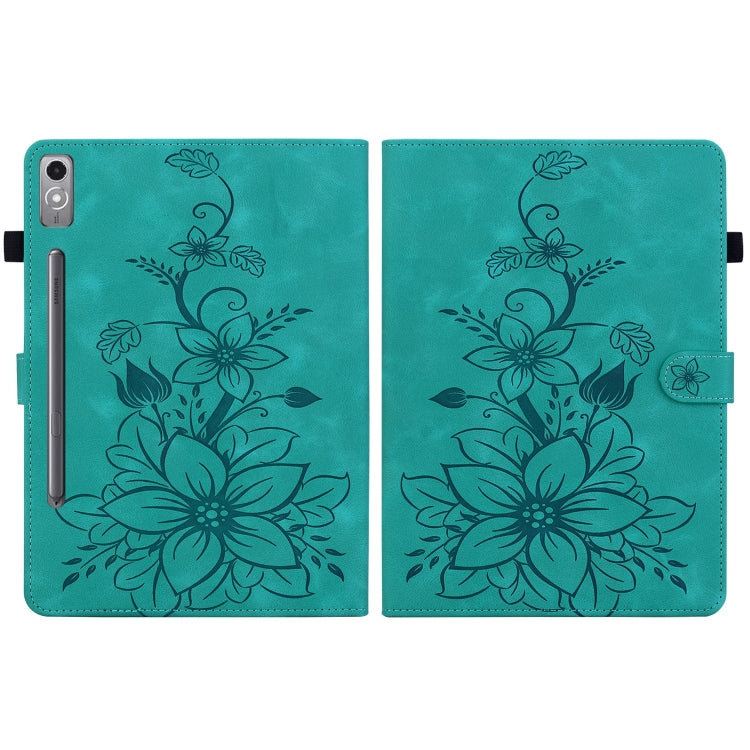 For Lenovo Tab P12 12.7 Lily Embossed Leather Tablet Case(Green)