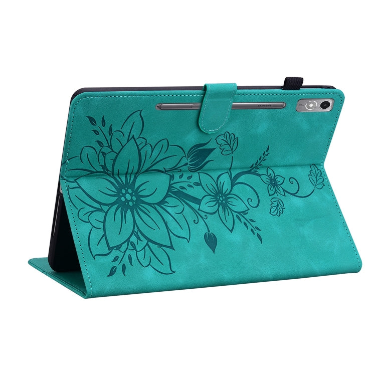 For Lenovo Tab P12 12.7 Lily Embossed Leather Tablet Case(Green)