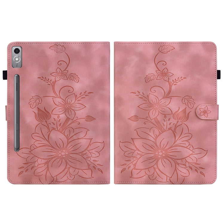 For Lenovo Tab P12 12.7 Lily Embossed Leather Tablet Case(Pink)