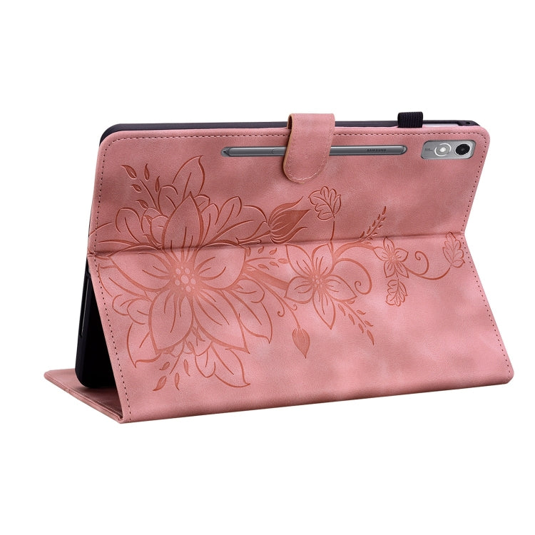 For Lenovo Tab P12 12.7 Lily Embossed Leather Tablet Case(Pink)