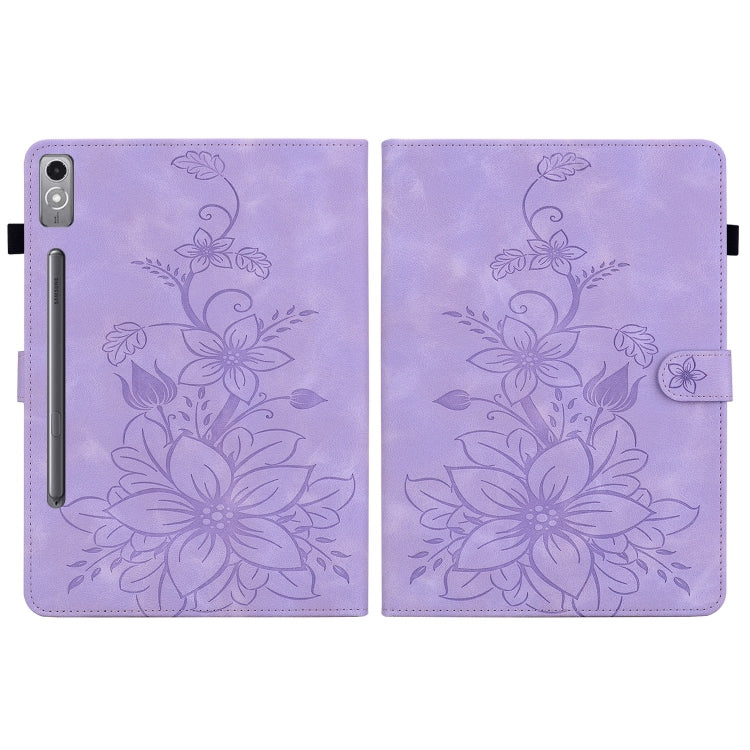 For Lenovo Tab P12 12.7 Lily Embossed Leather Tablet Case(Purple)