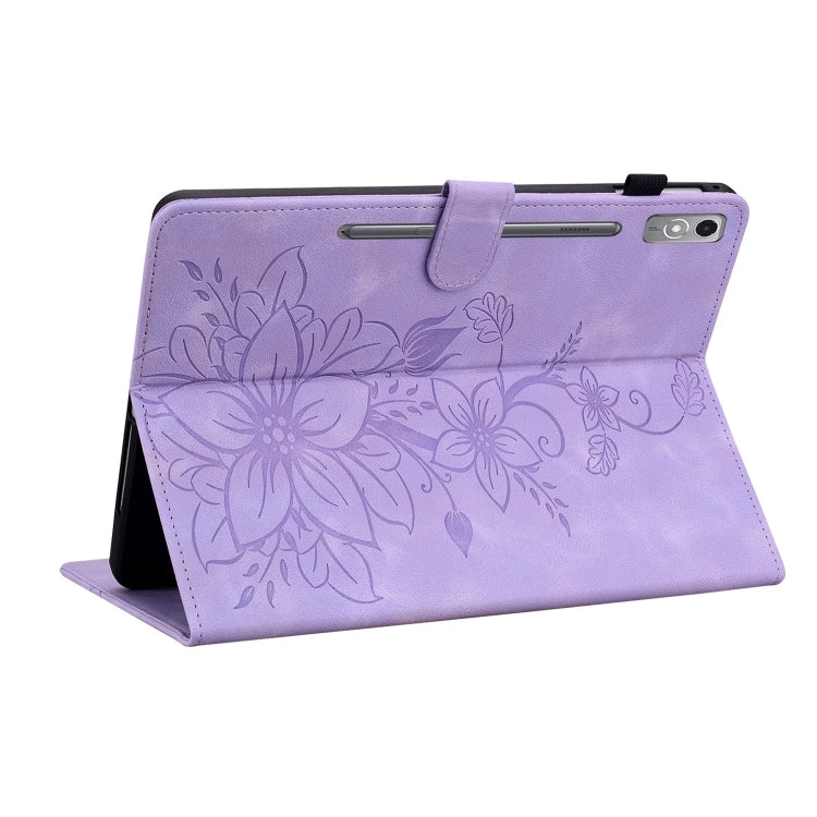 For Lenovo Tab P12 12.7 Lily Embossed Leather Tablet Case(Purple)