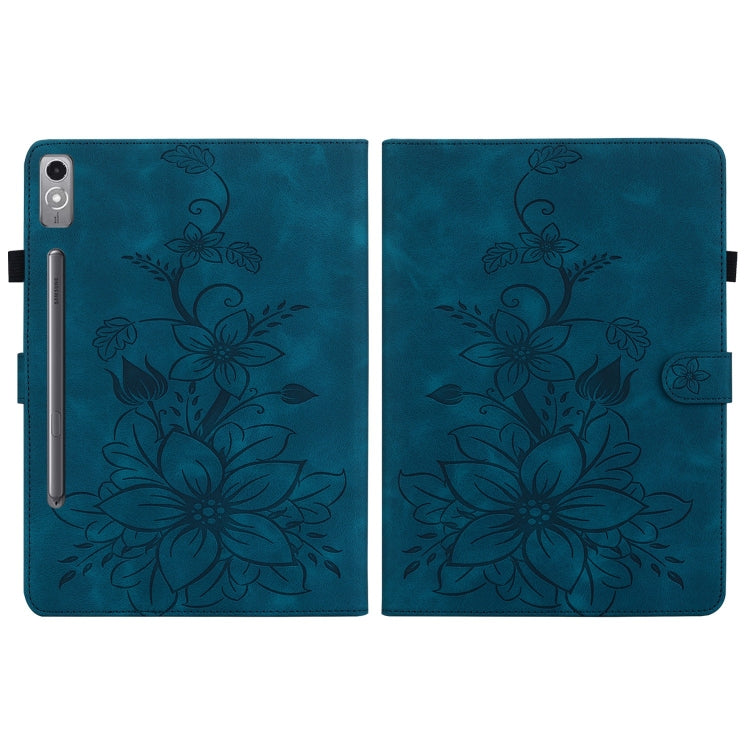 For Lenovo Tab P12 12.7 Lily Embossed Leather Tablet Case(Dark Blue)