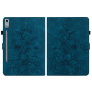 For Lenovo Tab P12 12.7 Lily Embossed Leather Tablet Case(Dark Blue)