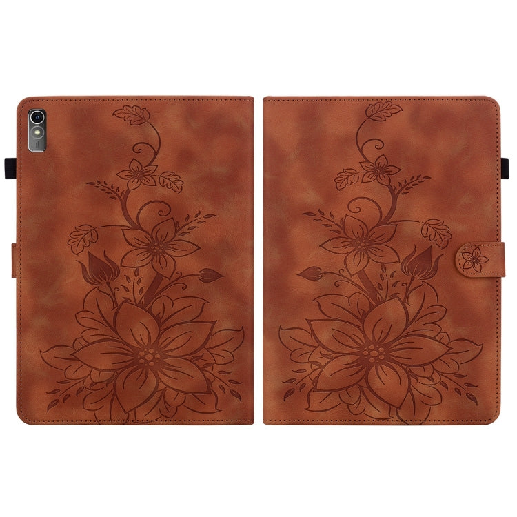 For Lenovo Tab M10 5G 2023 Lily Embossed Leather Tablet Case(Brown)