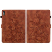 For Lenovo Tab M10 5G 2023 Lily Embossed Leather Tablet Case(Brown)