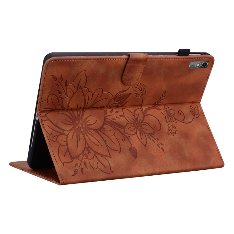 For Lenovo Tab M10 5G 2023 Lily Embossed Leather Tablet Case(Brown)