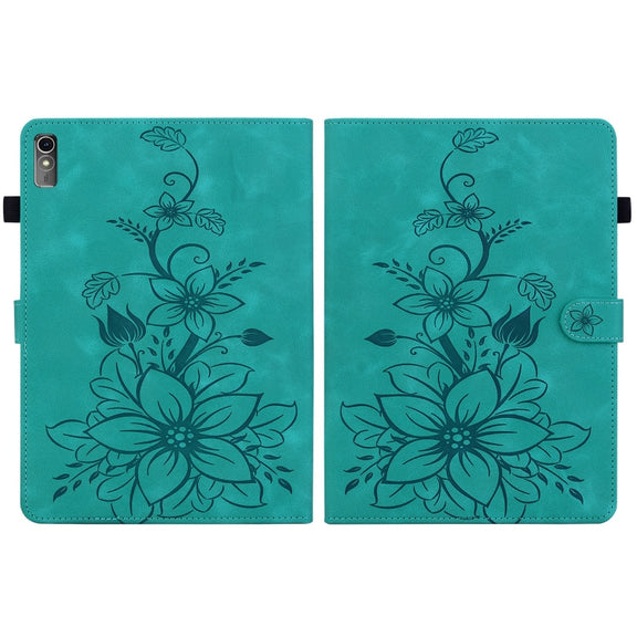 For Lenovo Tab M10 5G 2023 Lily Embossed Leather Tablet Case(Green)