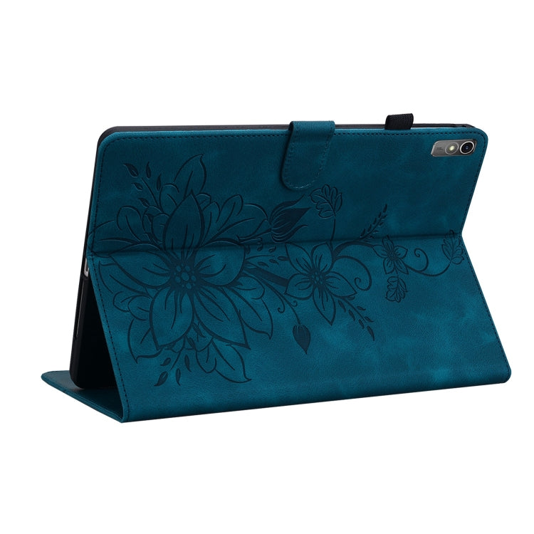 For Lenovo Tab M10 5G 2023 Lily Embossed Leather Tablet Case(Dark Blue)