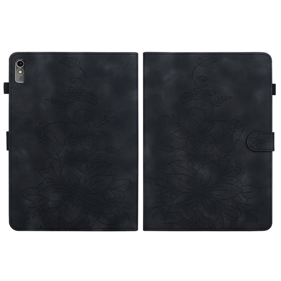 For Lenovo Tab M10 5G 2023 Lily Embossed Leather Tablet Case(Black)