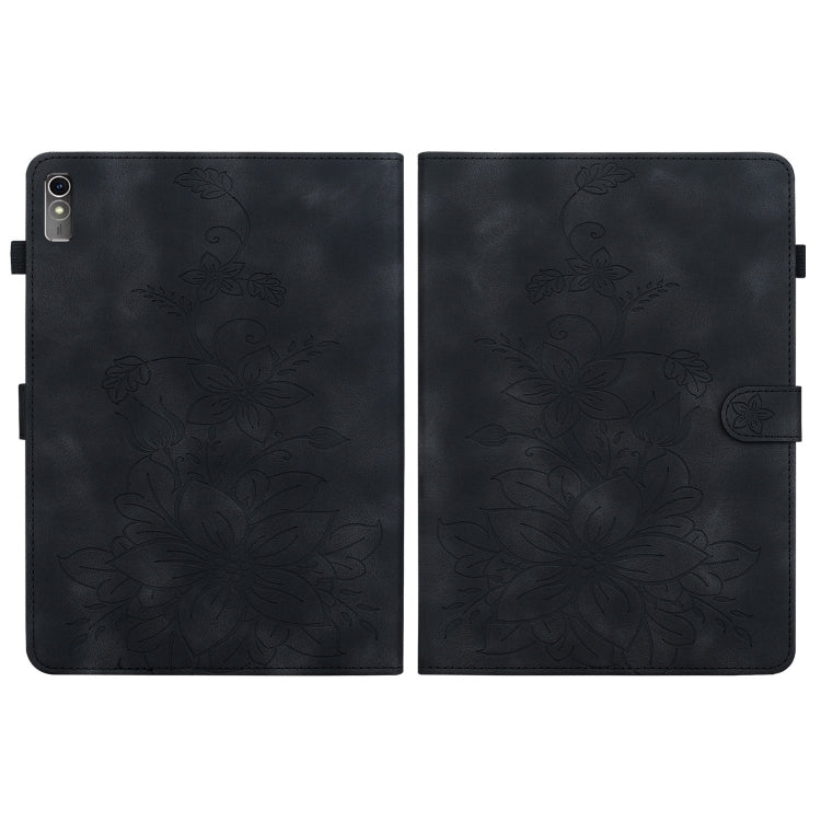 For Lenovo Tab M10 5G 2023 Lily Embossed Leather Tablet Case(Black)