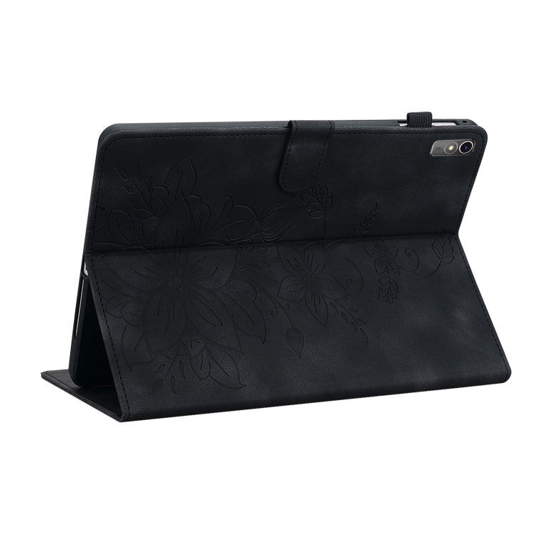 For Lenovo Tab M10 5G 2023 Lily Embossed Leather Tablet Case(Black)