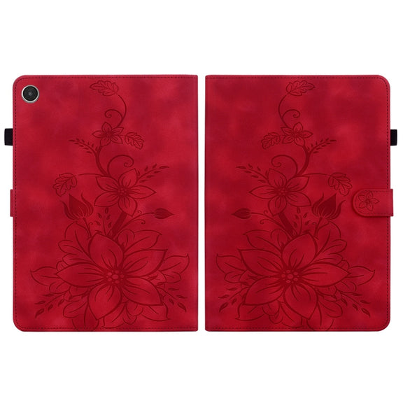 For Lenovo Tab M8 4th Gen TB300FU Lily Embossed Leather Tablet Case(Red)