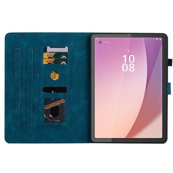 For Lenovo Tab M8 4th Gen TB300FU Lily Embossed Leather Tablet Case(Dark Blue)