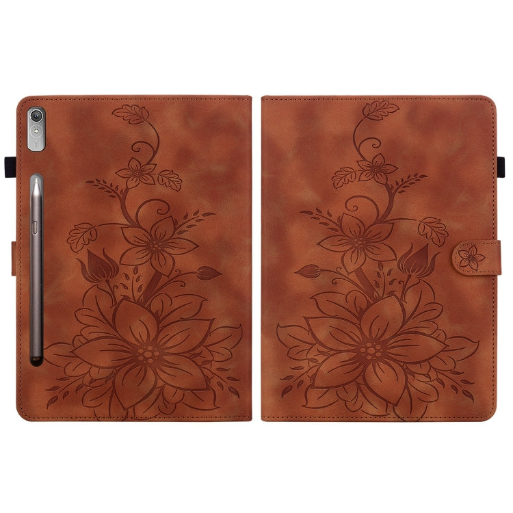 For Lenovo Tab P11 Pro Gen 2 11.2 Lily Embossed Leather Tablet Case(Brown)