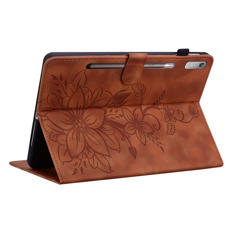For Lenovo Tab P11 Pro Gen 2 11.2 Lily Embossed Leather Tablet Case(Brown)