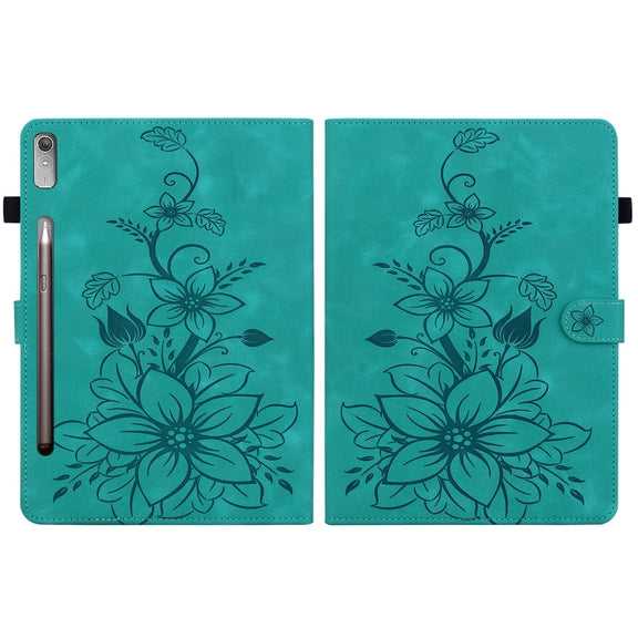 For Lenovo Tab P11 Pro Gen 2 11.2 Lily Embossed Leather Tablet Case(Green)