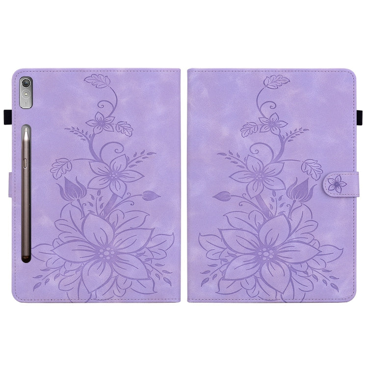 For Lenovo Tab P11 Pro Gen 2 11.2 Lily Embossed Leather Tablet Case(Purple)